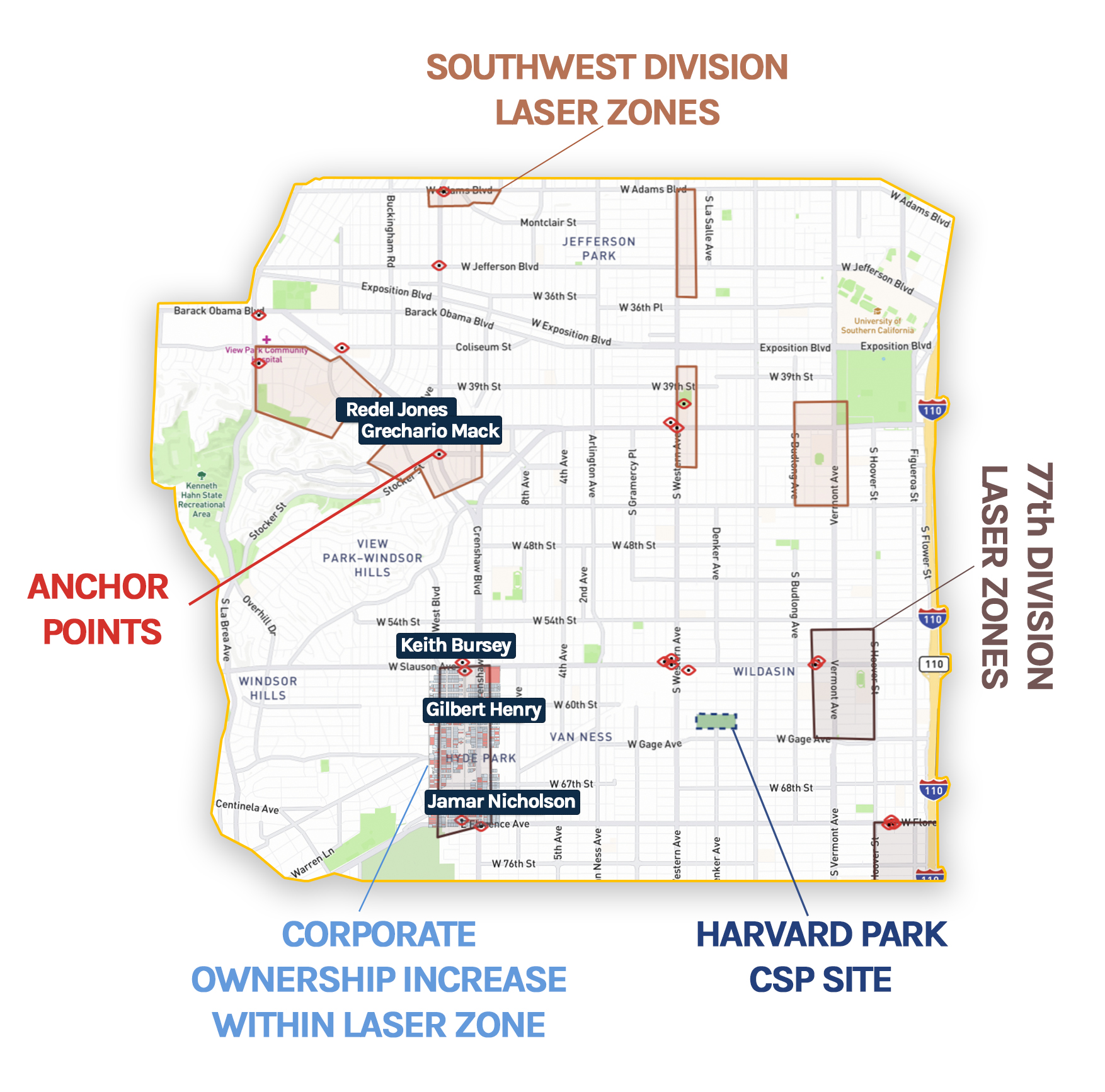 Crenshaw, Southwest Division, 77th Divison Map of all the Data Driven Policing Programs